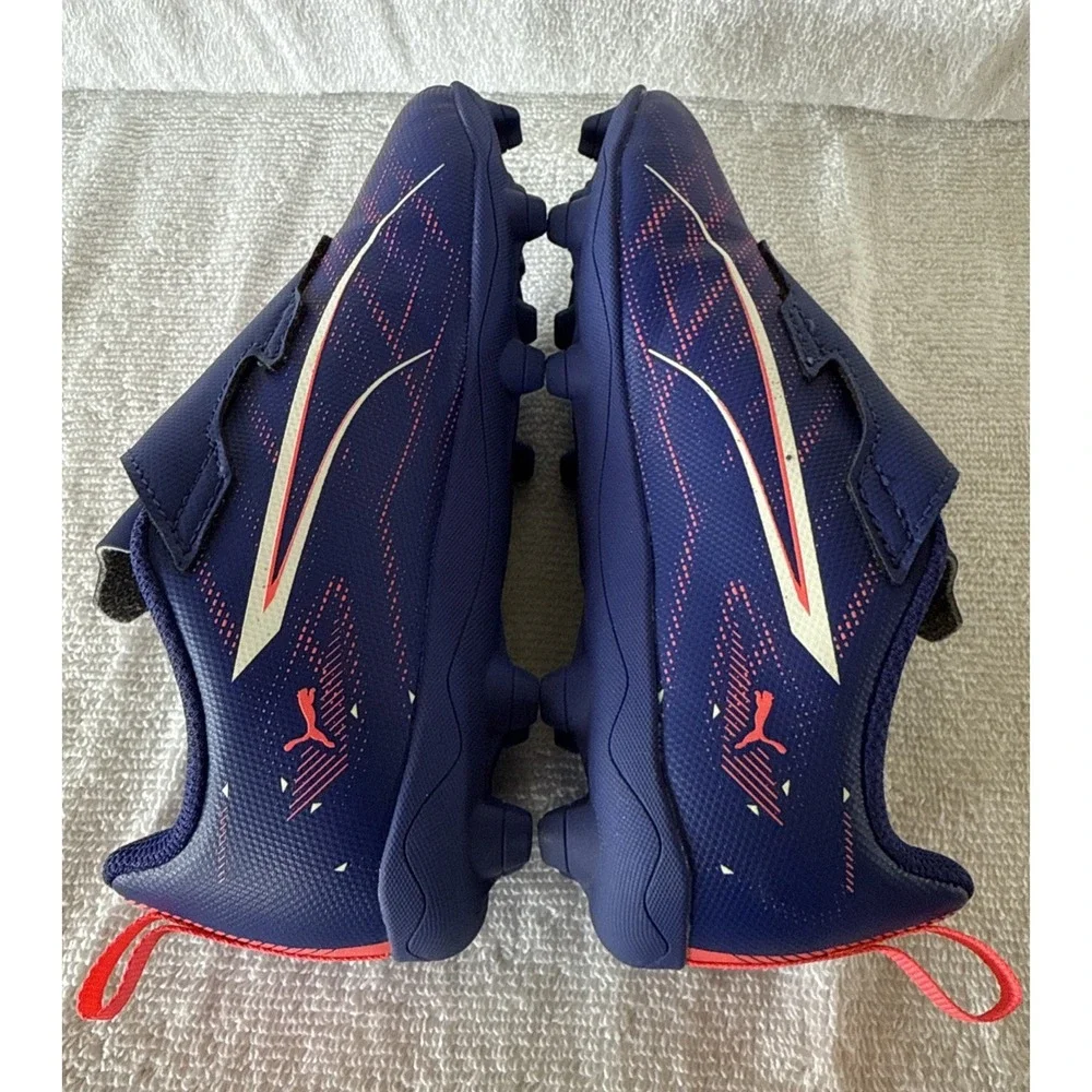 Puma Ultra Play Laceless Kids Soccer Cleats Blue Red Size 13 US Firm Ground